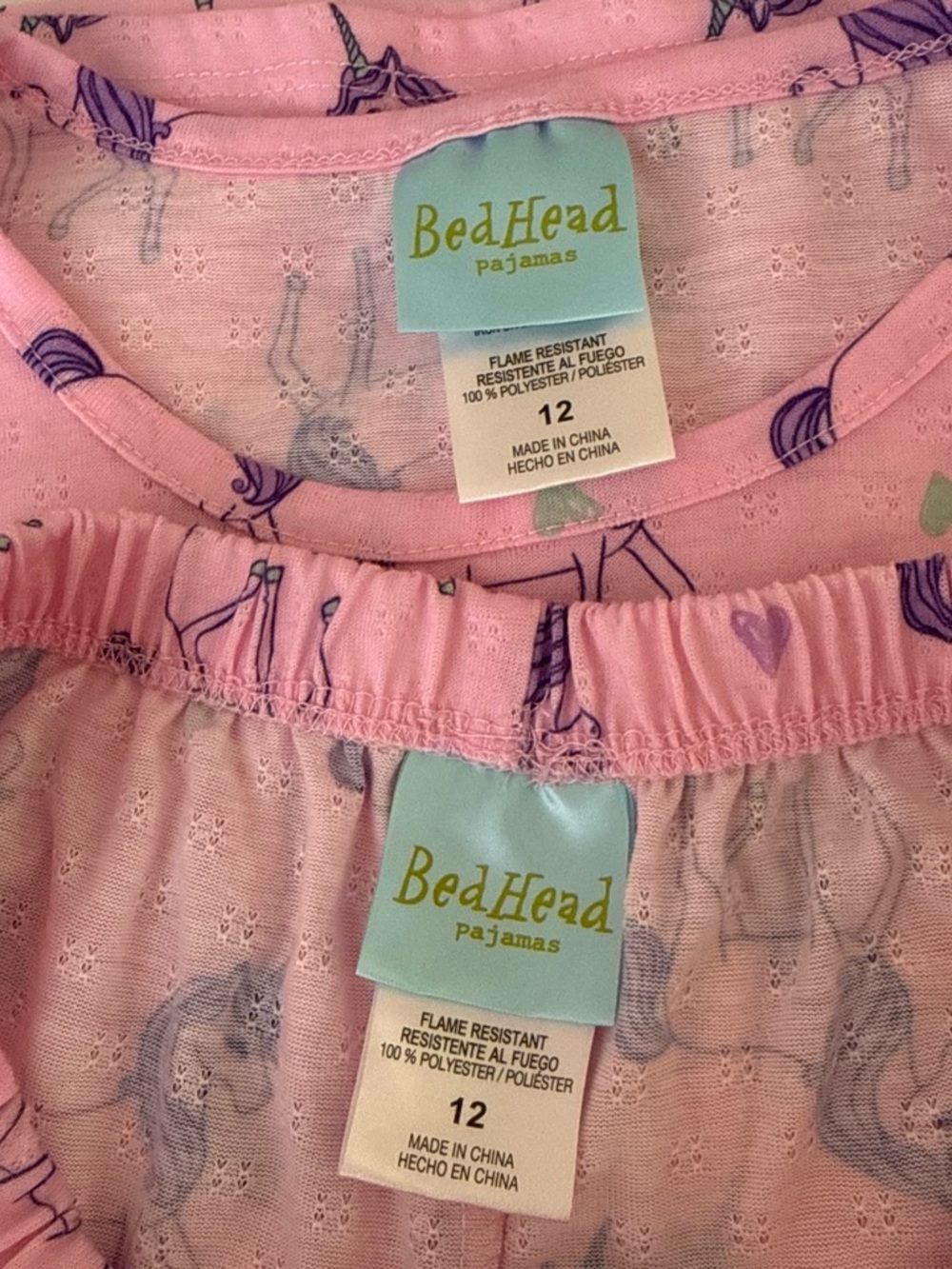 BedHead Pajamas Girls Size 12 Pink Unicorn Two Piece Set Ruffle PJs NWOT - Picture 4 of 4